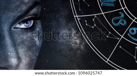 Leo Horoscope Sign. Astrology women night sky background