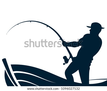 Fisherman with a fishing rod in a boat silhouette