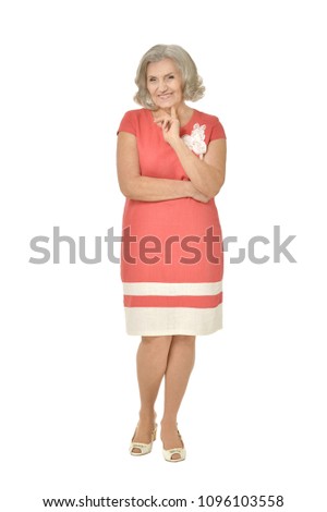 senior woman posing isolated on white background
