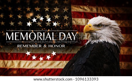 American flag with the text Memorial day. Celebration of all who served. Royalty-Free Stock Photo #1096133393