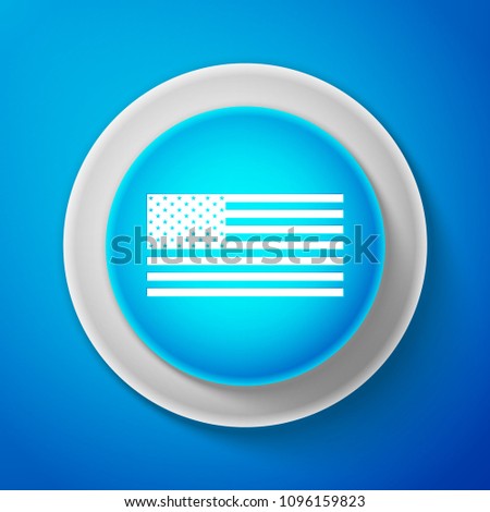White American flag icon isolated on blue background. Flag of USA. Circle blue button with white line. Vector Illustration