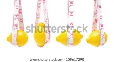 Lemon and Tape measure isolated on white background
