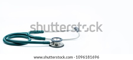 Stethoscope isolated on doctor table or nurse desk. Health checkup. Healthcare and medicine background. Diagnostic medical tool for patient diagnosis. Cardiology doctor equipment for heartbeat test. Royalty-Free Stock Photo #1096181696