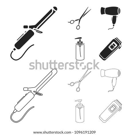 Hairdryer, hair dryer, lotion, scissors. Hairdresser set collection icons in black,outline style vector symbol stock illustration web.