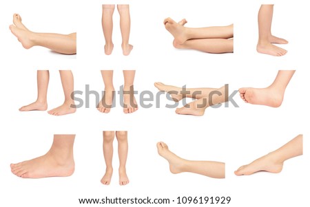 set of different Cute kid leg, fast growing foot, isolated on white background. Royalty-Free Stock Photo #1096191929