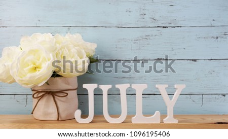 hello july alphabet letter with space background