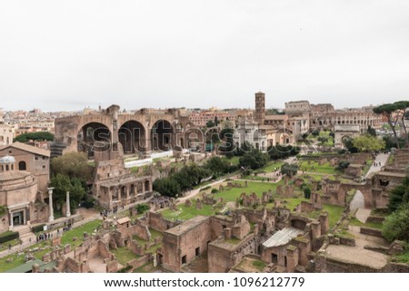 Horizontal picture of amazing view from the top of ruins of Roman Empire in Rome, Italy