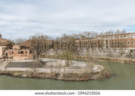 Horizontal picture of beautiful Tiber River located in Rome, Italy