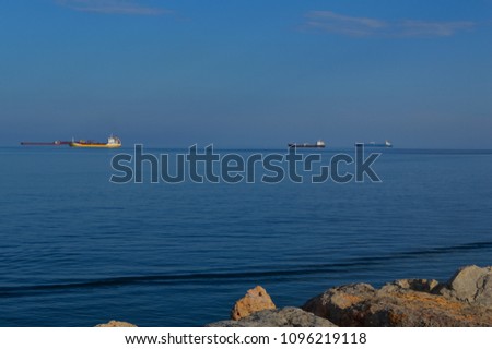 Mediterranean sea and ships at Tarragona city - Catalonia / Spain