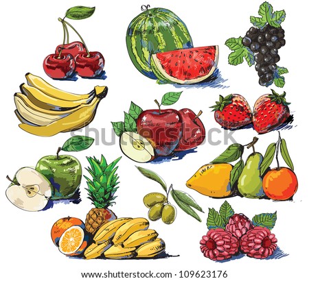Group with different sorts of fruit