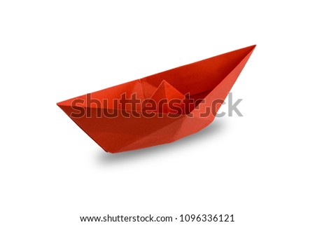 Origami Red paper boat, ship isolated on white background with clipping path