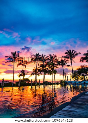 Hawaii Honolulu Pool Side Sunset And Palm Trees