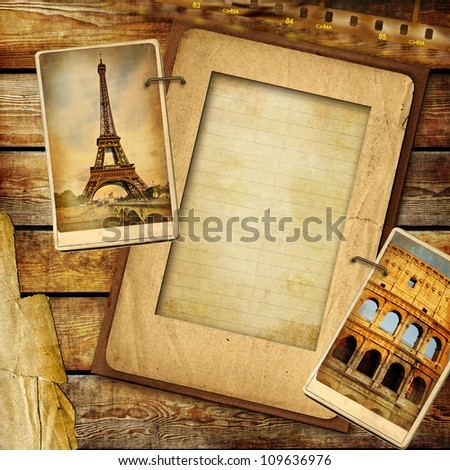 vintage travel background with blank page for text or your photo