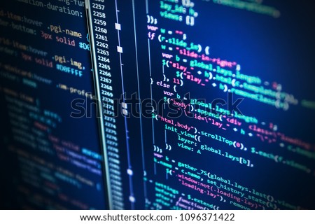 Writing programming code on laptop. Developing programming and c