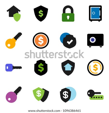 solid vector ixon set - dollar coin vector, shield, safe, protected, key, lock, home protect, password