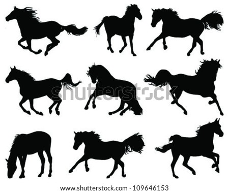 Silhouettes of horses 2 -vector