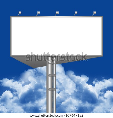 Blank Billboard Template With White Screen For Your Own Text Message in Blue Sky Background