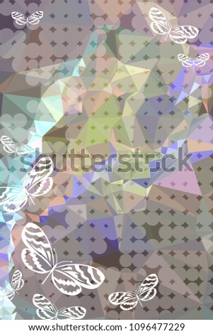 Abstract vertical background with flying butterflies and dots. Vector clip art.