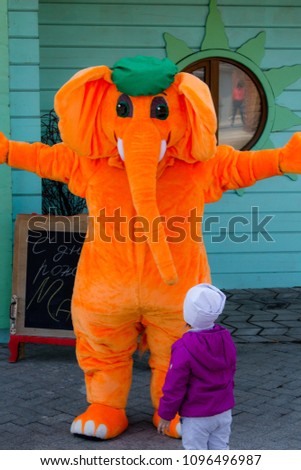 Funny  orange clown elephant. Text in the image - Happy birthday MA.
