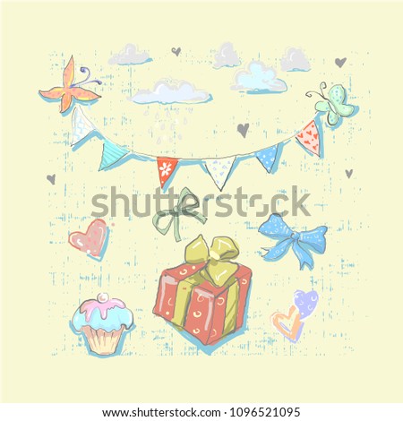 Happy Birthday set cute elements with gift box Birthday Party elements
