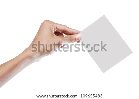 isolated white background, hand holding a card