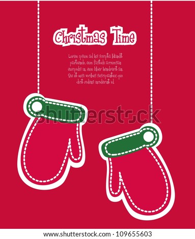 illustration of red gloves with green Christmas illustration, vector illustration