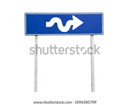 Traffic Signs Dangerous curve blue isolated on white  background with clipping path.