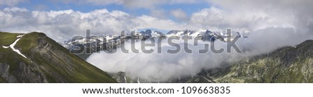 Furkapass in Switzerland with the Bernese Alps in the background.