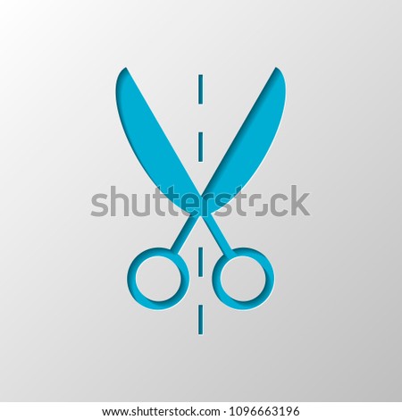 Scissor icon. Paper design. Cutted symbol with shadow