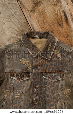 Front view Leopard pattern texture-jeans jacket 
