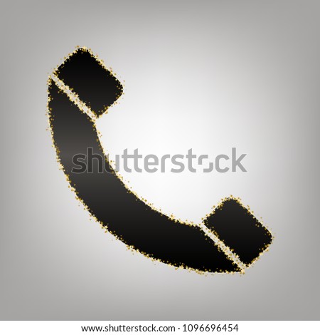 Phone sign illustration. Vector. Blackish icon with golden stars at grayish background.