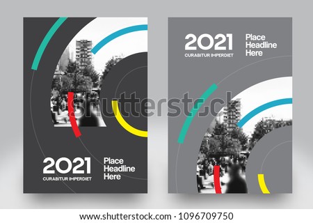 City Background Business Book Cover Design Template in A4. Can be adapt to Brochure, Annual Report, Magazine,Poster, Corporate Presentation, Portfolio, Flyer, Banner, Website. Royalty-Free Stock Photo #1096709750