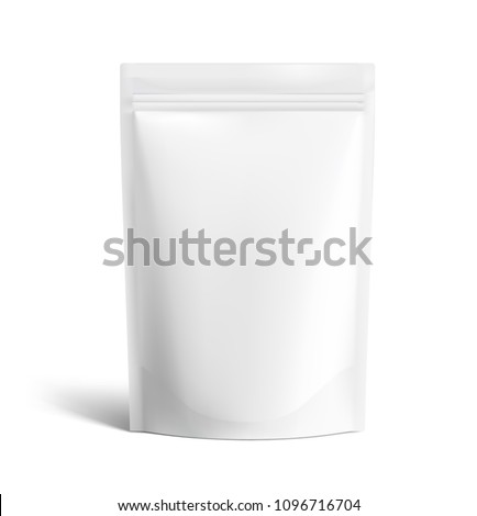 Food pouch bags isolated on white background. Vector illustration. Front view. Can be use for template your design, presentation, promo, ad. EPS10. Royalty-Free Stock Photo #1096716704