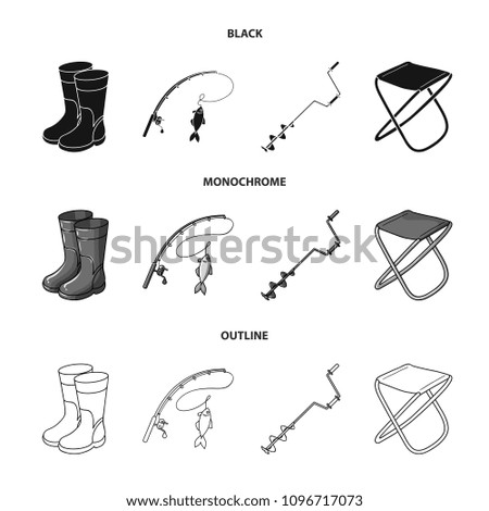 Fishing, fish, catch, fishing rod .Fishing set collection icons in black,monochrome,outline style vector symbol stock illustration web.