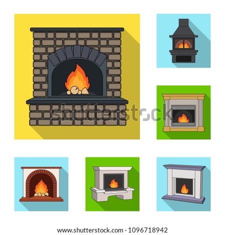 Different kinds of fireplaces flat icons in set collection for design.Fireplaces construction vector symbol stock web illustration.
