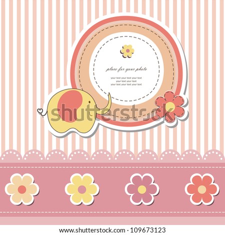 Baby card. Romantic scrapbooking for invitation, children greeting, happy birthday, label, postcard, children congratulation, postcard, clip art, frame, gift and etc. Raster, vector is available.