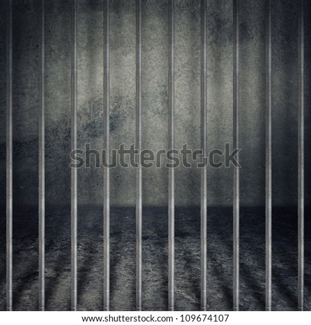 Jail or prison cell. Obsolete gray grunge concrete room. Royalty-Free Stock Photo #109674107