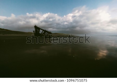 Photo Illustrative - Retro film grain and toned image of the Peter Iredale shipwreck