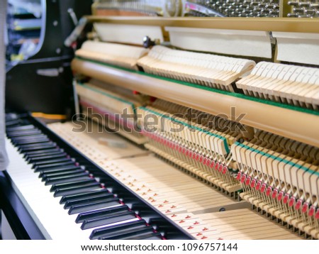 Piano mechanical with smooth depth of field.