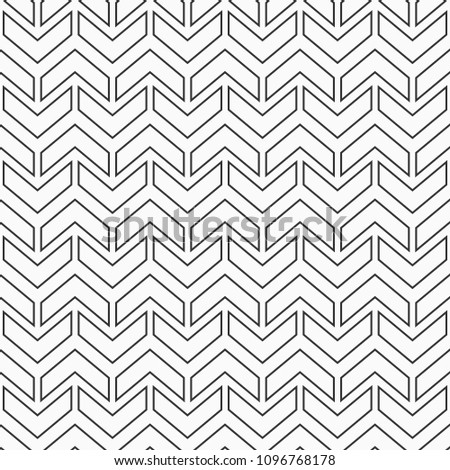 Abstract seamless pattern of arrows. Rhythmic structure of herringbone. Monochrome stylish texture with chevron. Linear style. Vector geometric background.