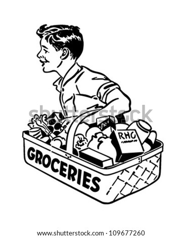 Grocery Delivery Boy - Retro Clipart Illustration
