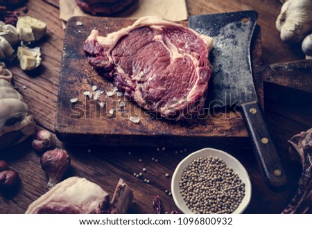 Steak on a butcher&#39;s block photography recipe idea