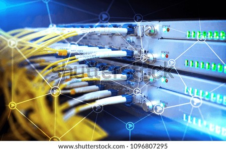 Wi fi network abstract structure on modern server room background.