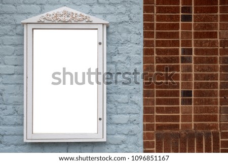 Information Signboard Display on a brick wall Blank ad space ready for your message to replace white cutout space