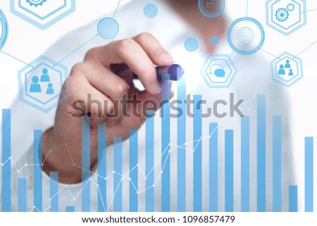 Male hand drawing creative glowing forex chart on light background. Investment and stock concept. Double exposure 