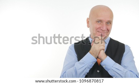 Businessman Image Smiling and Making Happy Hands Gestures 