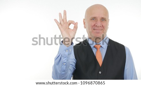 Businessman Image Smiling and Making  Ok Sign Good Job Hand Gestures