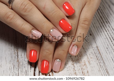fashionable female manicure gel varnish with beautiful design