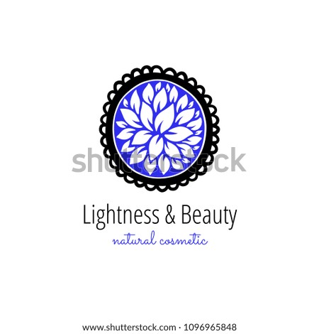 Vector scandinavian logotype, decorative illustration with flower and text.