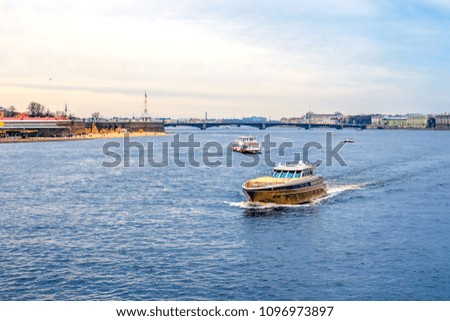 pleasure boat goes on the river in St. Petersburg